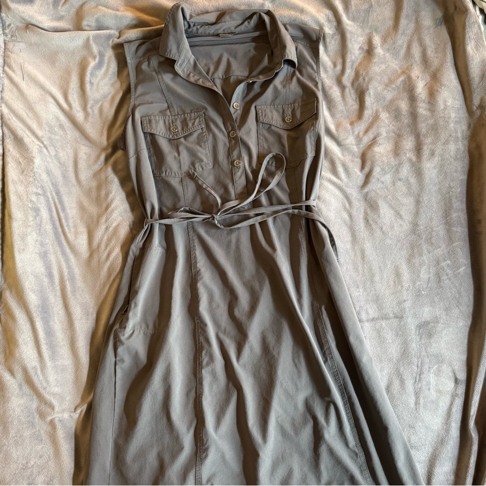 Sleeveless Belted Shirt Dress in Taupe